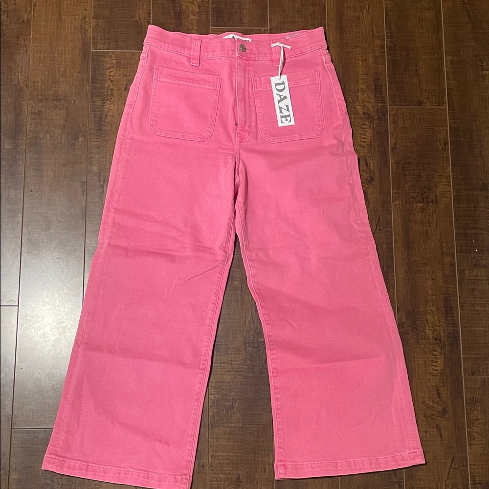 Daze denim Siren Patch pocket wide ankle Women's Pink Wide-Leg Jeans size 28
